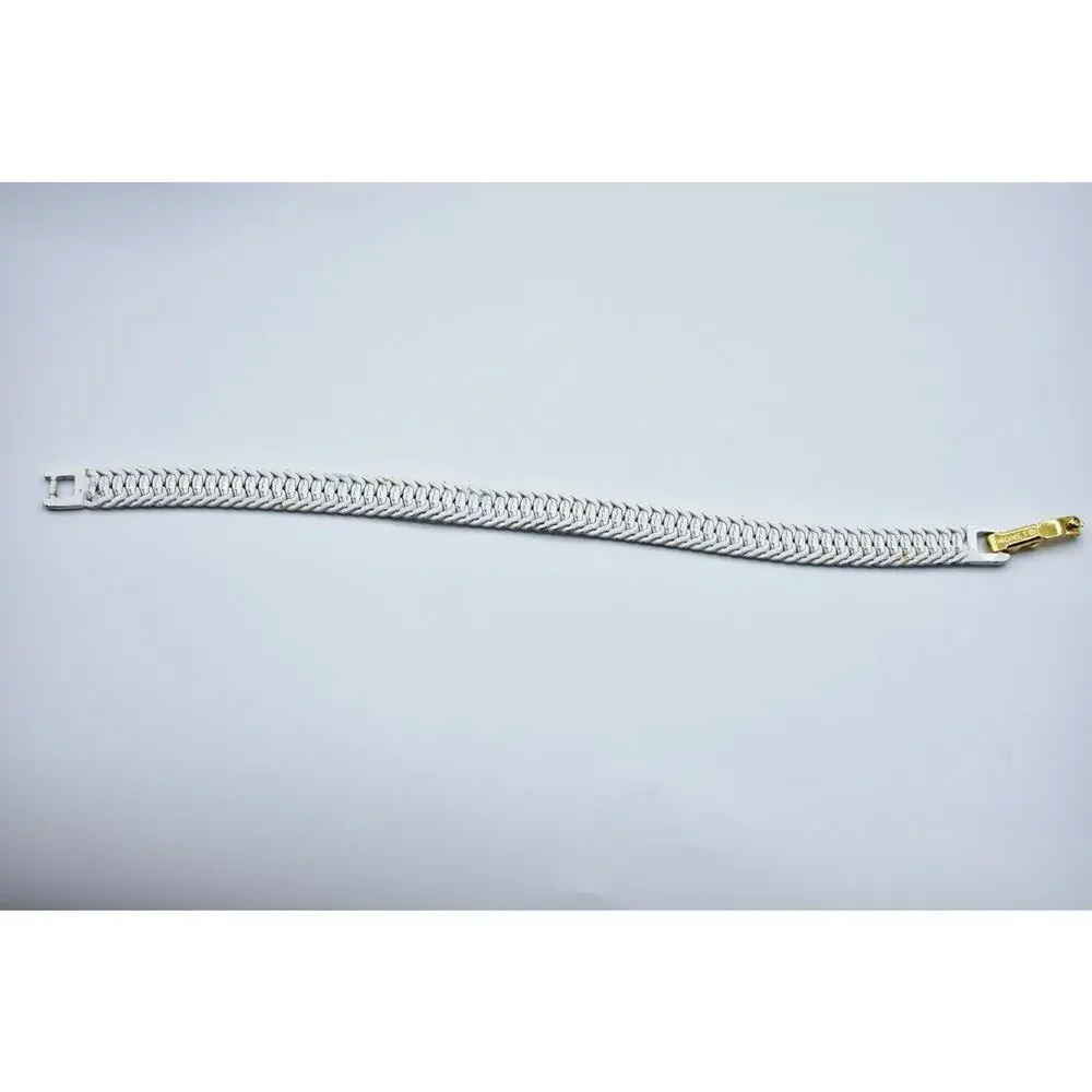 Monet Signed Vintage Bracelet Thick White Painted Linked Chain 6.75